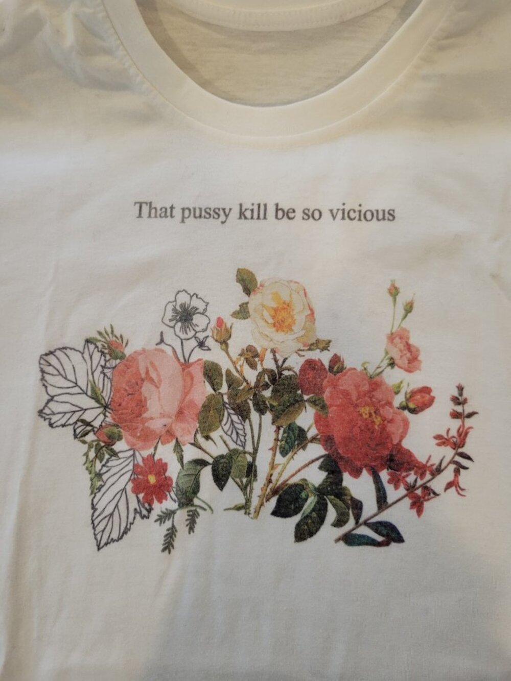 White Cotten Women's Flower and Slogan Graphic T-Shirt, Dana Frid